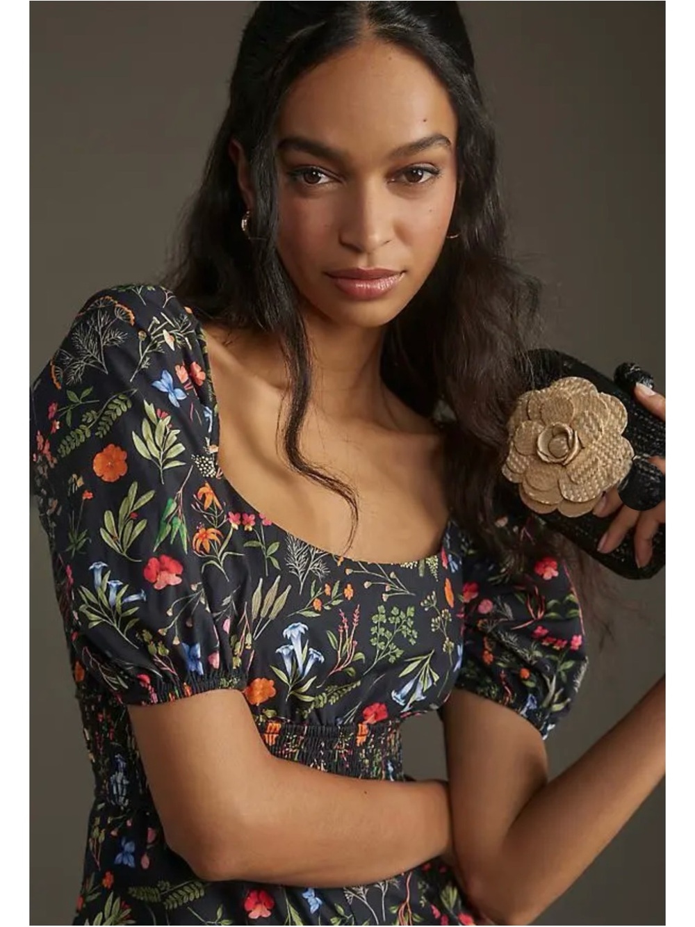 HUTCH | Anthropologie Puff-Sleeve Wide Leg Jumpsuit in Black Floral, Size Small - Picture 4 of 16